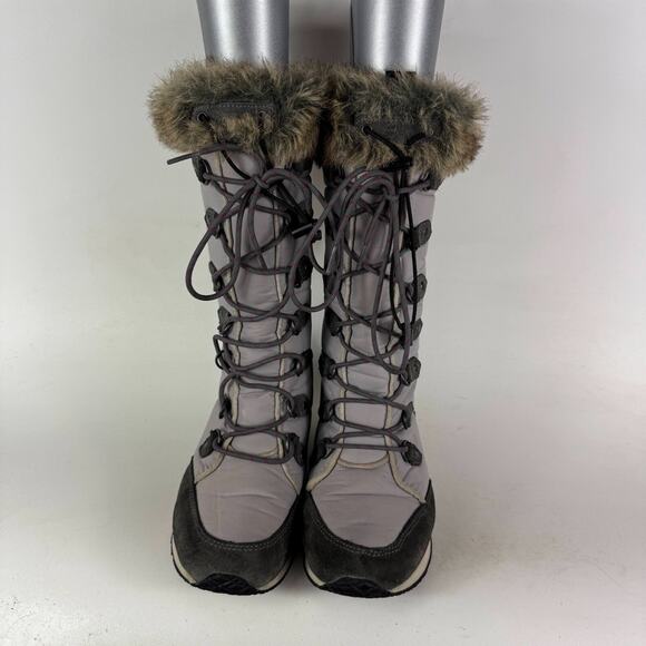 LL Bean Carrabassett Snow Boots Women's 6.5 Gray Faux Fur Trim Lace Up Mid-Calf - Picture 4 of 9